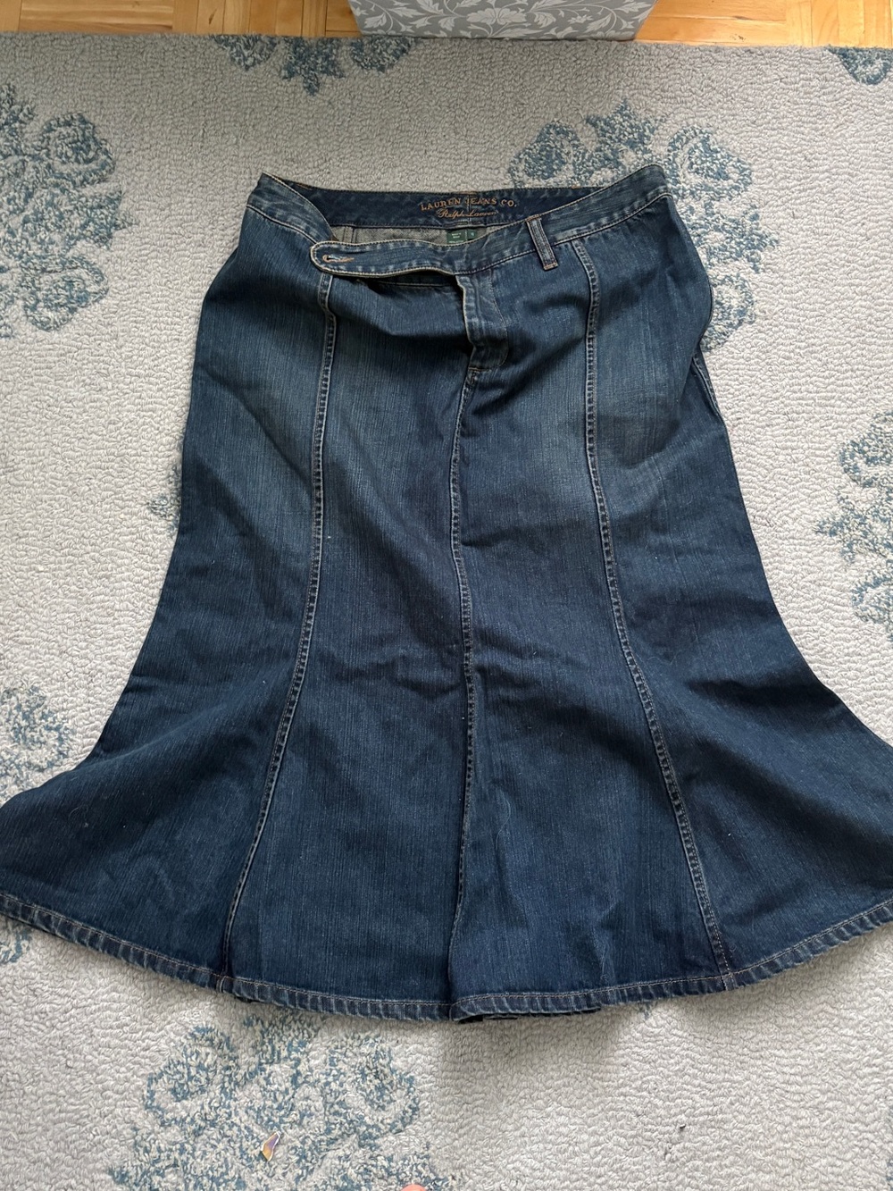 VINTAGE Ralph Lauren Polo Dark Denim Flared Panel Skirt NWOT - around Size 6